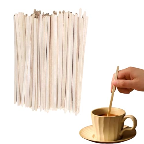 Skyrabbiter Holz-Rührstäbchen für Kaffee, 19cm, 100 Stück, Einweg Kaffeestäbchen, Kaffee Holzrührstäbe, Sticks Für Tee und Kaffee, Biologisch abbaubar, umweltfreundlich, für Party, Geburtstage (100Pc) von skyrabbiter