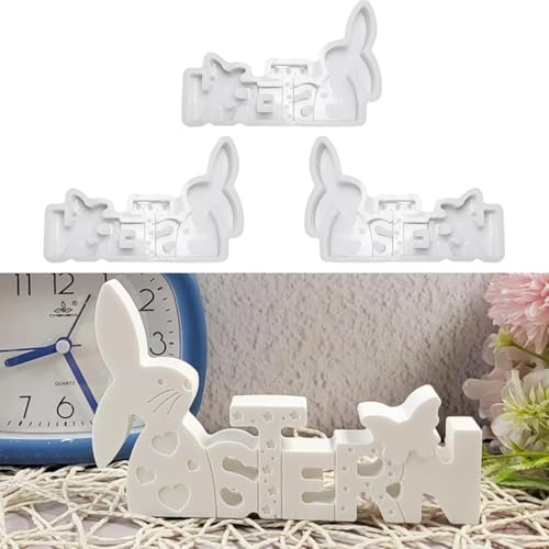 Skyrabbiter Oster-Hasen Silikonform für Gießharz, Ostern Kaninchen Silikonformen Gießformen, Ostern Hase Gießformen Silikon, Osterhase Beton zum Gießen, Silikon Gießform for Gips, Ostergeschenke (3Pc) von skyrabbiter