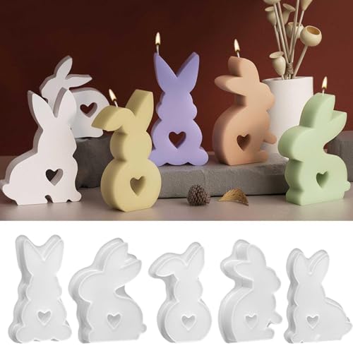 Skyrabbiter Osterhase Silikon Form, 5 Stück Silikonform Kaninchen Gießform Ostern, Silikonform Ostern Silikonform Kaninchen, Osterkerzen in Kaninchenform für Diy Weihnachten Kerze, Handwerk (5Pc) von skyrabbiter