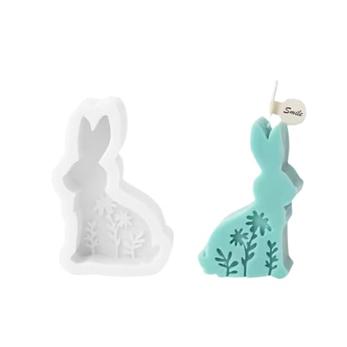 Skyrabbiter Silikon-Gussform Hase mit Blumen, Ostern Hase Silikonformen Gießformen Kaninchen Silikonform Ostern Silikonform Hase Ostern Silikonformen Gießformen Ostern Giessform Silikon Osterhase (A) von skyrabbiter