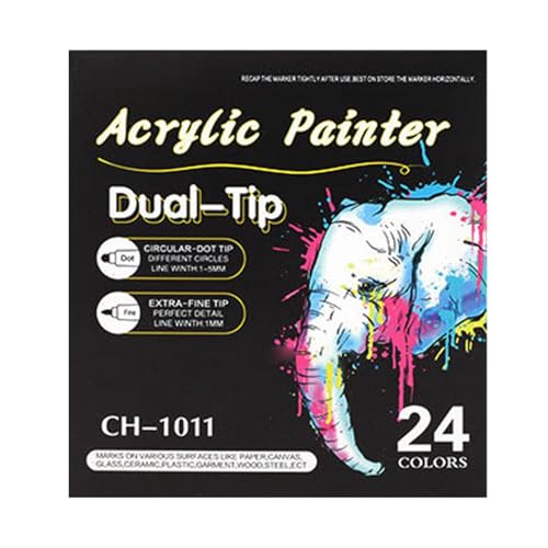 skyrabbiter Doppelspitzige Acryl-Marker (feine Spitze und Rundspitze) - Multimarker Acryl, für Verschiedene Oberflächen wie Keramik, Textil, Holz, Glas, Stein (12, 24, 36 Farben) (24 Farben) von skyrabbiter