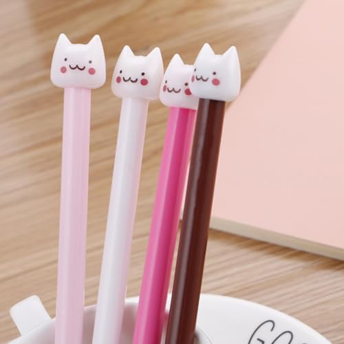 skyrabbiter Niedliche Katzen-Kugelschreiber 4er Set, 0,5 mm, Kawaii Katzen Gel Stift Für Mädchen Geschenk, Nizza Büro Schulbedarf(Rosa, Weiß und Braun) (A) von skyrabbiter