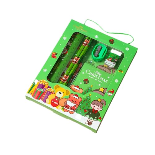 skyrabbiter Weihnachtsbriefpapier 6-teiliges Set, Weihnachts Schreibender Kugelschreiber für Studenten, Kinder Weihnachten Party Geschenke Bag, Weihnachtsgeschenk, Schreibwaren für Kinder (Grün) von skyrabbiter