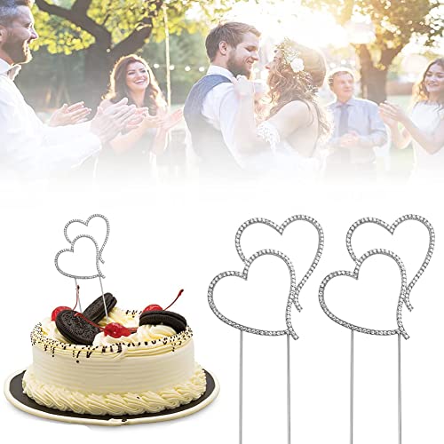 skytowards 2 Stück Torte Topper Hochzeit Cake Herz Kuchen Tortenaufsatz Hochzeitstorte Aufstecker Crystal Tortenstecker Kuchenstecker Hochzeitstortenstecker Silber Kuchenaufstecker für Wedding von skytowards