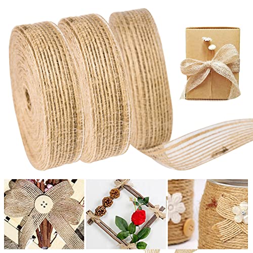 skytowards 3 Rollen Juteband 10m×2cm Sackleinen Band Schleifenband Jutestoff Rolle Juteband Jute Dekoband Ribbon Rupfenband Vintage Geschenkband Leinenband Hessische Band Burlap Natürliche für DIY von skytowards