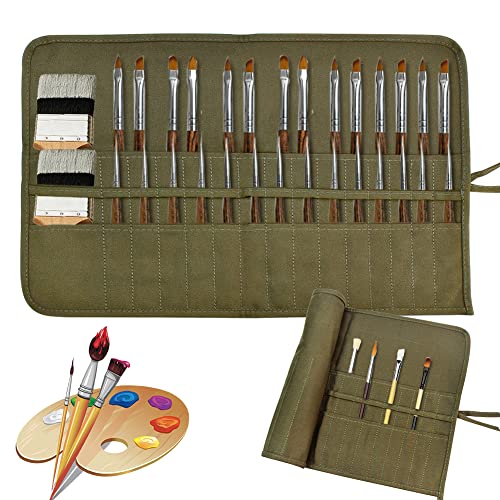 skytowards 30 Fächern Stifterolle Rollmäppchen Leinwand Pinseltasche 49x 33CM Stifteetui Rolle Stiftehalter Tasche Pinsel Etui Case Armee Grün pinselmappe Pinselrolle für Künstler Skizzierung von skytowards