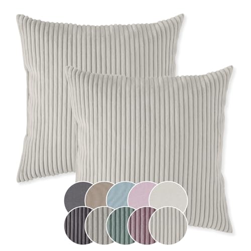 sleepling 2er Set 40 x 40 cm, Kord Sofakissen mit Füllung und Bezug, Zierkissen aus robustem Polsterstoff, Dekokissen, Kopfkissen, Kissen für Couch, beige von sleepling