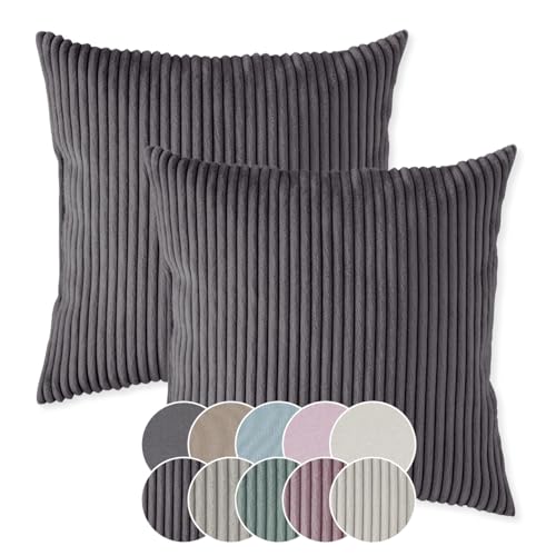 sleepling 2er Set 40 x 40 cm, Kord Sofakissen mit Füllung und Bezug, Zierkissen aus robustem Polsterstoff, Dekokissen, Kopfkissen, Kissen für Couch, dunkelgrau von sleepling