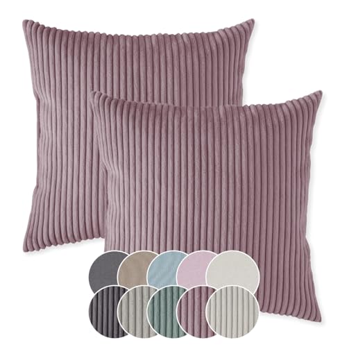 sleepling 2er Set 40 x 40 cm, Kord Sofakissen mit Füllung und Bezug, Zierkissen aus robustem Polsterstoff, Dekokissen, Kopfkissen, Kissen für Couch, rosa von sleepling