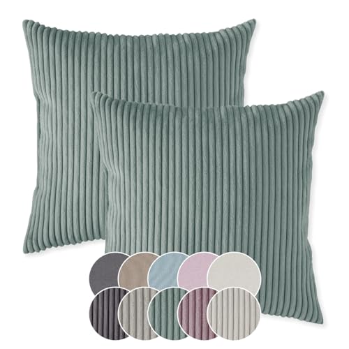 sleepling 2er Set 40 x 40 cm, Kord Sofakissen mit Füllung und Bezug, Zierkissen aus robustem Polsterstoff, Dekokissen, Kopfkissen, Kissen für Couch, türkis von sleepling