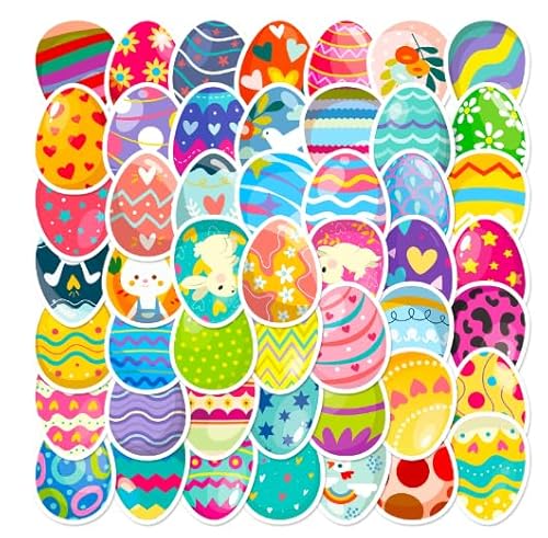 slothbyte 50Pcs Ostern Aufkleber Sticker Ostereier Selbstklebend DIY Basteln Deko für Kinder Vinyl Scrapbook Zubehör für Ostern Geschenk Auszeichnung Skateboard Sportflasche Koffer von slothbyte