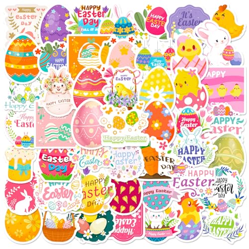 slothbyte 50Pcs Ostern Aufkleber Sticker Ostereier Selbstklebend DIY Basteln Deko für Kinder Vinyl Scrapbook Zubehör für Ostern Geschenk Auszeichnung Skateboard Sportflasche Koffer von slothbyte