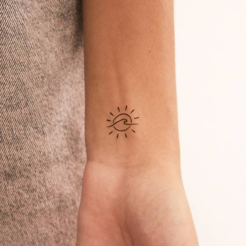 Fine Line Sonne Und Welle Temporäres Tattoo | 3Er Set von smalltattoos