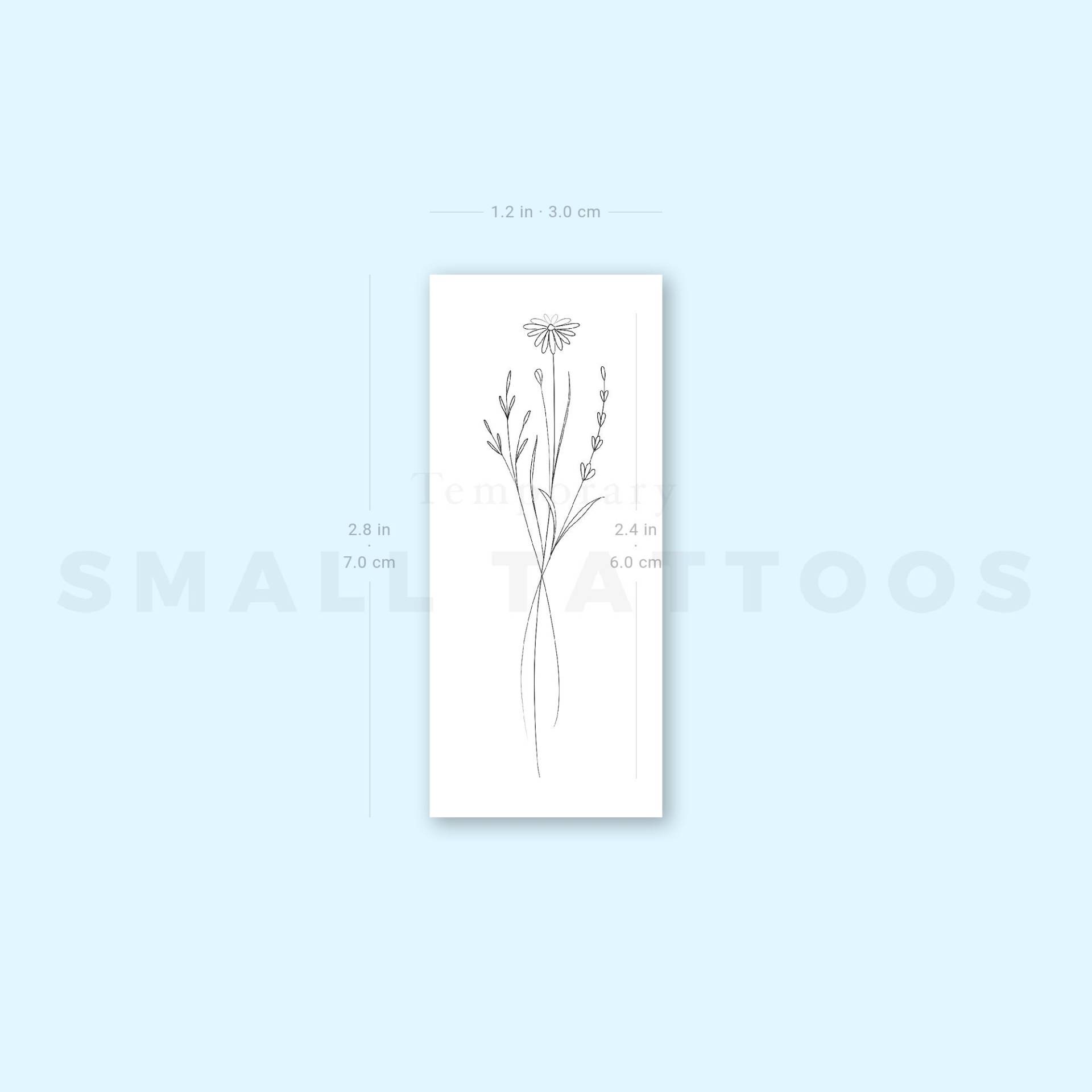 Line Art Blumenstrauß Temporäres Tattoo | 3Er Set von smalltattoos