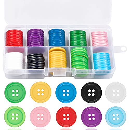 smatime 100 Stück Plastikknöpfe Bunte Nähen Knöpfe 4-Loch-Knöpfe Rund Harzknöpfe mit Kunststoff Box für DIY Handgemacht Stricken kinder Nähen Basteln Dekorationen, 10 Farbe 20 mm von smatime