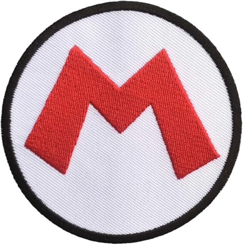 smileth M-Logo Mario Größe rund 7,6 cm zum Aufnähen oder Aufbügeln bestickt für Kleidung, Jacken, Rucksäcke, Jeans von smileth