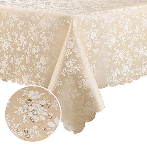 Smiry Rechteckige Tischdecke, wasserdicht, strapazierfähig, Vinyl-Tischdecken, abwischbar, waschbar, Tischdecke für Küche und Esszimmer (Beige, 132,1 x 177,8 cm) von smiry