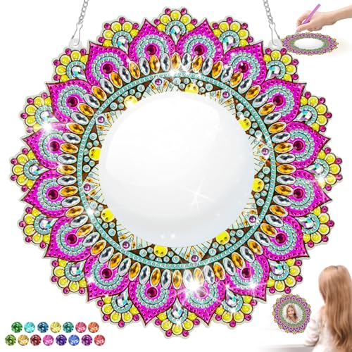 snookids Diamond Painting Spiegel Kinder, DIY Mandalas Spiegel Bastelset Mädchen Spielzeug, Schminkspiegel Mirror Geschenk für Mädchen 6 7 8 9 10 11 12 Jahre von snookids