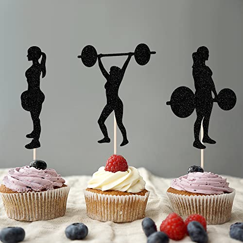 Sodasos 20 Stück Cupcake-Topper, Kuchen- und Cupcake-Topper für Damen, Fitness-Kuchendekoration, Bizeps-Hanteln, Kugelhanteln, Abodominalräder, Bodybuilding, Fitnessstudio, Fitness, Geburtstagsparty von sodasos