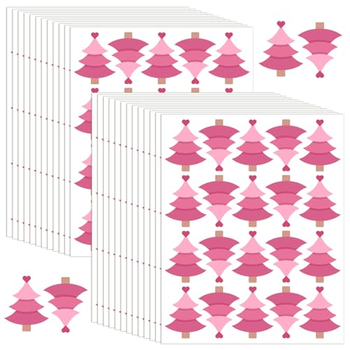 Weihnachtsbaum-Aufkleber, selbstklebend, für Einladungen, Grußkarten, Umschläge, Sammelalben, Flaschen, Tassen, Siegel, Rosa, 500 Stück von sodknow