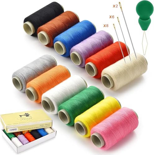 12 Farben nähgarn, 350 Meter/Spule,sewing thread,vorgespultes Garn nähgarn set mit Nadeleinfädler und Nähnadelset polyester garnnähseide für Hand- und Maschinennähen, Heimwerken und Haushalt von soitzhoc