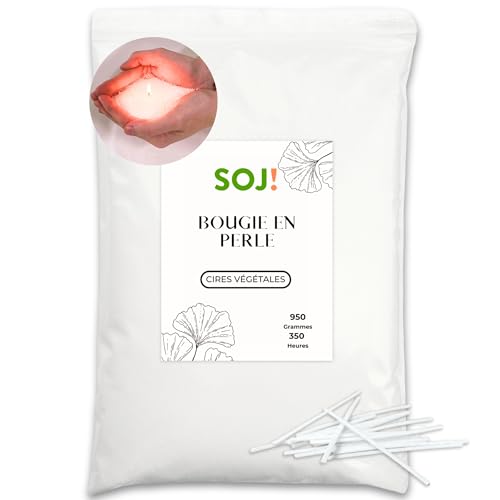 SOJ – Set für Perlkerzen, Wachskerzen, Wachs für Sandkerzen, Set zur Herstellung von Dochten – stellen Sie Ihre Kerzen in Pulverform zu 100 % pflanzlich – 950 g von soj!