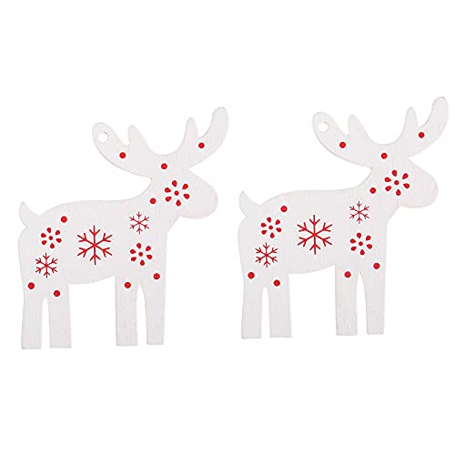 50 Stück Holzanhänger, dekorative Ornamente, Weihnachtsbasteln, Heim-DIY-Zubehör, bemalte Kunstgegenstände zum Basteln, Weihnachts-Hängedekorationen (No. 2 deer) von sojupcal