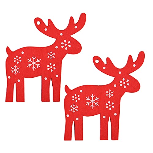 50 Stück Holzanhänger, dekorative Ornamente, Weihnachtsbasteln, Heim-DIY-Zubehör, bemalte Kunstgegenstände zum Basteln, Weihnachts-Hängedekorationen (No. 2 deer) von sojupcal