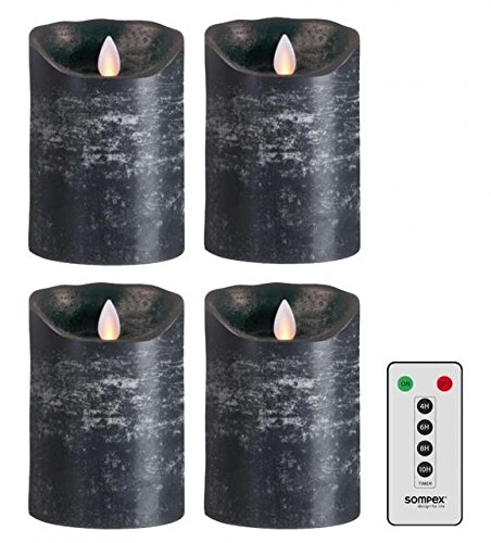 sompex LED Kerzen mit Timerfunktion und flackernder Flamme, anthrazit ⌀ 8cm, Höhe wählbar 12,5 cm, 18cm, 23cm, Adventskranz 4er Sets, Weihnachtsdeko, LED Deko (4x12,5 mit Fernbedienung) von sompex