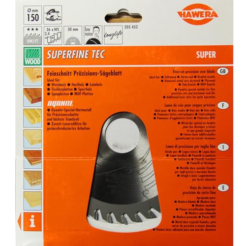 sopomarkt24 Kreissägeblatt für Handkreissäge HW/CT Longlife Super 150x30mm 36 Zähne – Feinschnitt Präzision, Dyanite Hartmetall, für Weichholz, Hartholz, MDF, Sperrholz, geräuschreduziert von sopomarkt24