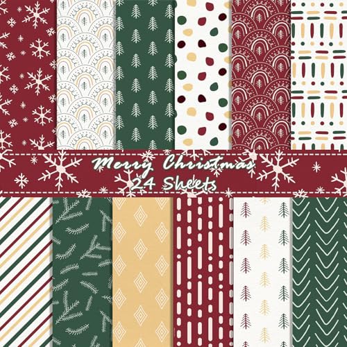 sorkwo 24 Blatt Weihnachten Boho Muster Papier, 30,5 cm x 30,5 cm Weihnachten Boho Scrapbooking Supplies Papier Dekoratives Bastelpapier für DIY Kartenherstellung Fotoalbum Junk Journal Decor von sorkwo