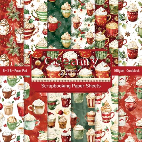 sorkwo 24 Blatt Weihnachten Cremiges Muster Papier 15,2 x 15,2 cm Weihnachten Scrapbooking Supplies Papier Dekoratives Bastelpapier für DIY Kartenherstellung Fotoalbum Junk Journal Dekor von sorkwo