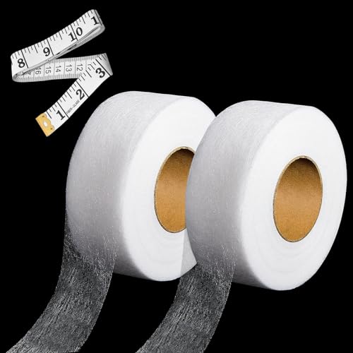 sotode 2 Stück Saumband zum Aufbügeln Waschfest 40mm x 64m Bügelband für Vorhänge Weiß Nahtband zum Aufbügeln mit Maßband für Stoffen Gardinen Hosen Hose Kürzen Ohne Nähen Kleben von sotode