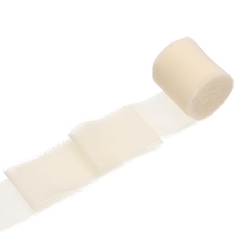 sourcing map 1 Rolle Chiffonband, 3,8 cm x 4,5 m, handgefertigtes Fransenband aus Seide für Blumenstrauß, Verpackung, Hochzeitsdekoration, Brautschmuck, Basteln, Beige von sourcing map