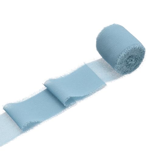 sourcing map 1 Rolle Chiffonband, 3,8 cm x 4,5 m, handgefertigtes Fransenband aus Seide für Blumenstrauß, Verpackung, Hochzeitsdekoration, Brautschmuck, Basteln, Blau von sourcing map