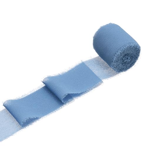 sourcing map 1 Rolle Chiffonband, 3,8 cm x 4,5 m, handgefertigtes Fransenband aus Seide für Blumenstrauß, Verpackung, Hochzeitsdekoration, Brautschmuck, Basteln, Marineblau von sourcing map