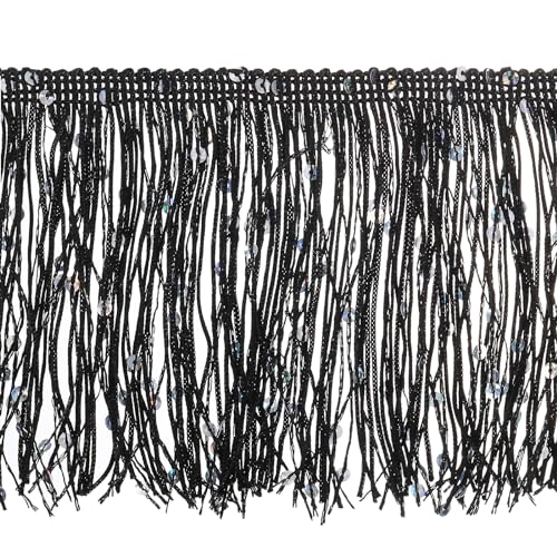 sourcing map 1 Yard (3,28 ft/1m) Pailletten-Fransen-Borte mit einer Breite von 15 cm/4 Zoll, glitzernde DIY-Fransen-Borte Quaste Band, Schwarz von sourcing map