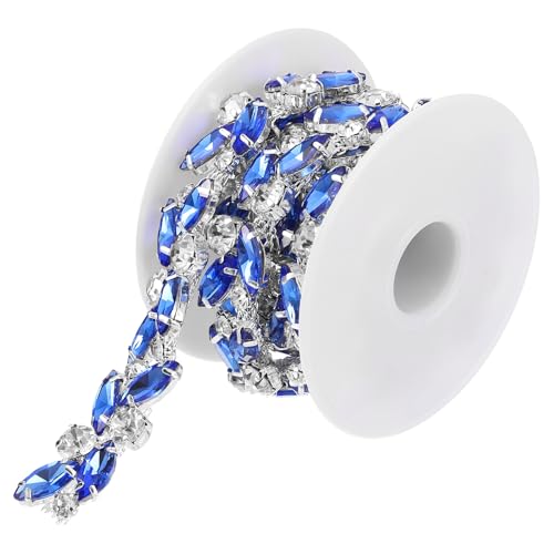 sourcing map 1 Yard 1,5 cm Strassbesatz Kristall Bling Strass Kette Applikation Streifen für Handwerk DIY Kleidung Nähen Verzierungen, Blau von sourcing map