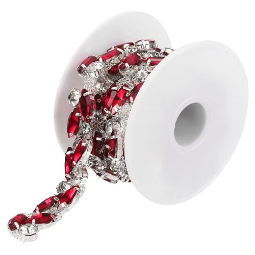 sourcing map 1 Yard 1,5 cm Strassbesatz Kristall Bling Strass Kette Applikation Streifen für Handwerk DIY Kleidung Nähen Verzierungen, Rot von sourcing map