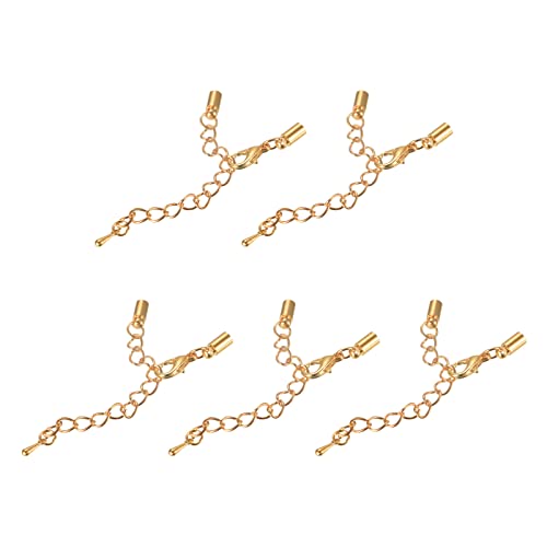 sourcing map 10 Satz 3mm Leder Kordel Endkappen mit Karabinerverschlüssen und Verlängerungskette für DIY Herstellung Armbänder Helle Goldton von sourcing map