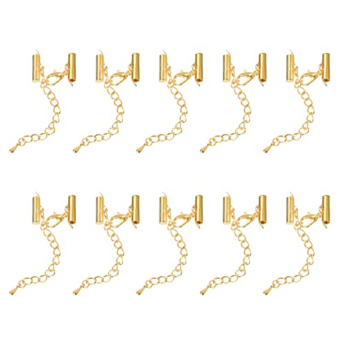 sourcing map 10 Satz Schiebeschließen End Verschlüsse mit Karabinerverschluss & Verlängerungskette 13mm Rohr Slider Crimp Schnur Ende für DIY Basteln Goldton von sourcing map