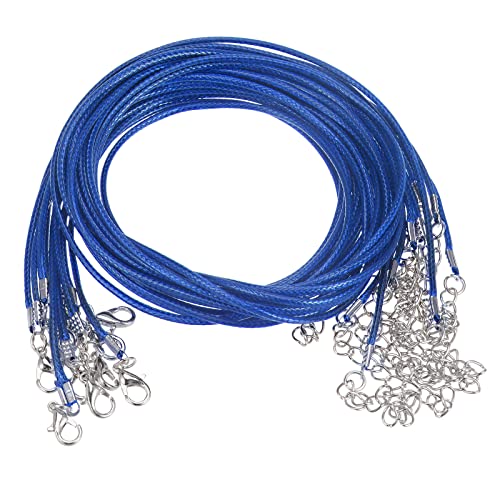 sourcing map 10 Stück Gewachste Halsketten Schnur 23 Zoll 1.5mm Durchm. Halsketten Kordel mit Verschluss für Anhänger Armbänder Halsketten Schmuck Perlenzubehör Blau von sourcing map