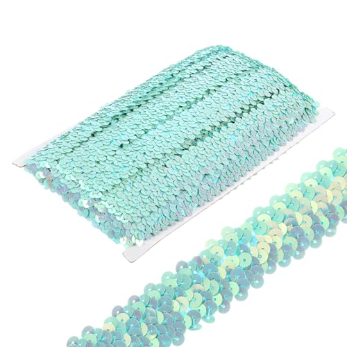 sourcing map 10 Yards 0,8 Zoll elastische Paillettenbesatz Stretch Flach Pailletten Paillette Stoffband Besatzstreifen zum Basteln Nähen Kostüm Kleid, Himmelblau von sourcing map