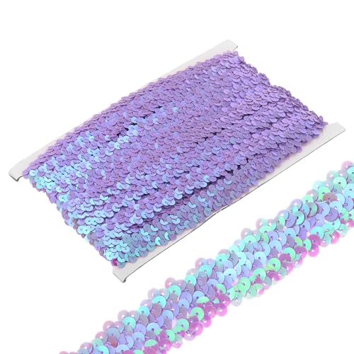 sourcing map 10 Yards 0,8 Zoll elastische Paillettenbesatz Stretch Flach Pailletten Paillette Stoffband Besatzstreifen zum Basteln Nähen Kostüm Kleid, Lila von sourcing map