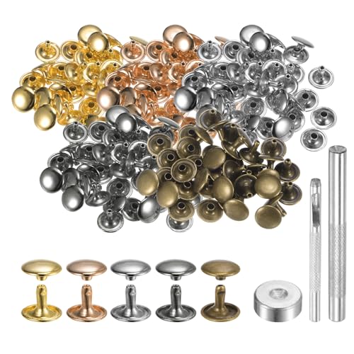 sourcing map 100 Sets Ledernieten, 12 mm x 10 mm, Metall-Doppelkappen-Nieten, Druckknöpfe mit 3 Setzwerkzeugen für Lederhandwerk, DIY-Reparatur, Dekoration, mehrfarbig von sourcing map