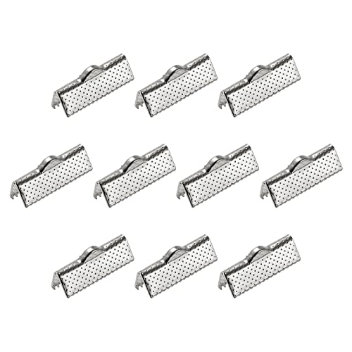 sourcing map 100 Stück Band Crimp Klemmenenden 20mm Lesezeichen Klemmschnur Endverschlüsse für DIY Bastelarbeiten Silber Wweiß von sourcing map