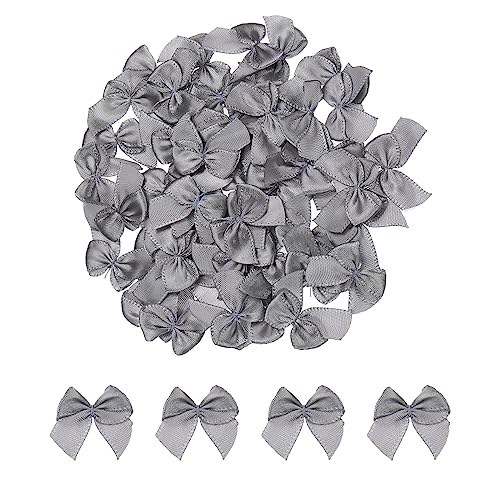 sourcing map 100 Stück Mini Satinband Schleifen 2,5cm Stoff Satinschleife Blume Bögen Ribbon Mini Band Bowtie für Handwerk Basteln Nähen Harre Hochzeit Geburtstag Party Grau von sourcing map