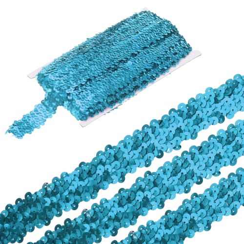 sourcing map 11 Yards 1.2 Inch Elastische Paillettenborte 3-reihig Flache Paillettenband Paillettenstoffband für Basteln DIY Paillettenfransen Nähen Seeblau von sourcing map