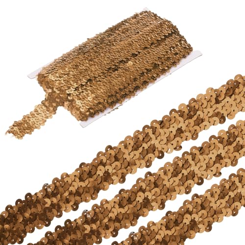 sourcing map 11 Yards 3,1 cm elastischer Paillettenbesatz 3 Reihen flacher Paillettenstreifen Pailletten Stoffband für Handwerk DIY Pailletten Fransen Nähen Braun von sourcing map