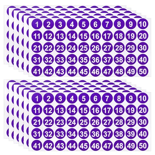 sourcing map 12 Blatt fortlaufende Zahlenaufkleber 1-50 Nummernaufkleber Etiketten Selbstklebende Zahlenaufkleber Runde Zahlenaufkleber zum Sortieren Organisieren von Aufbewahrungsboxen Schließfächern von sourcing map